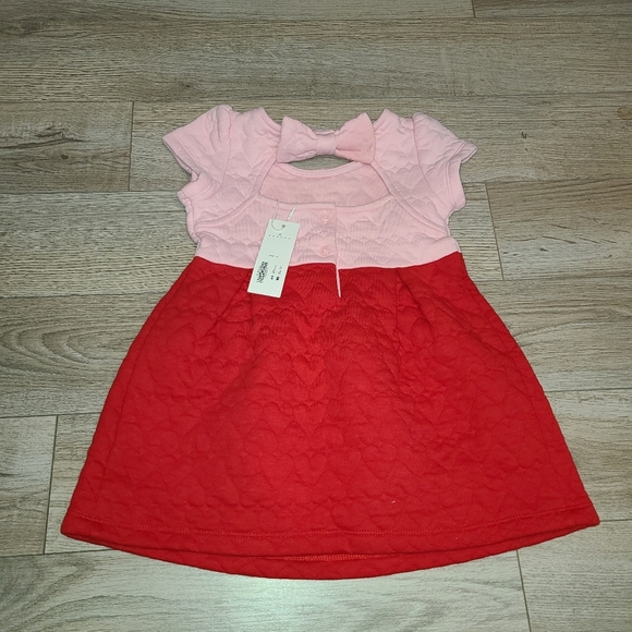 NEW JANIE & JACK Red Pink Colorblock Quilted Heart Valentines Day Dress 2T Girl - Picture 2 of 7